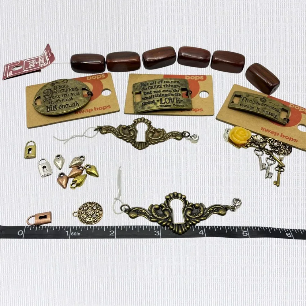 Lot Charms Pendants Wood Beads Retro Jewelry Making Craft Supplies Lock Key DIY
